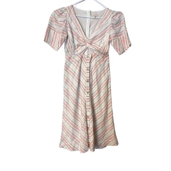 Rebecca Taylor  Button-Front Linen Striped Dress - Picture 5 of 12
